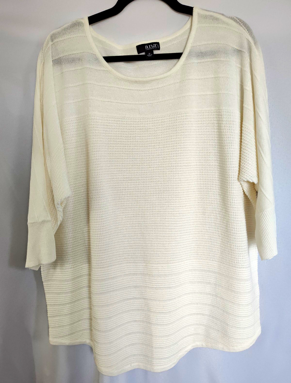 a.n.a Ivory Solid Waffle Knit Scoop Neck Dolman 3/4 Sleeve Pullover 1X